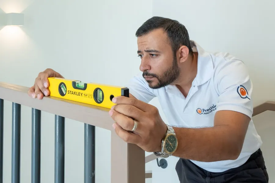 Engineer checking a rail with a spirit level